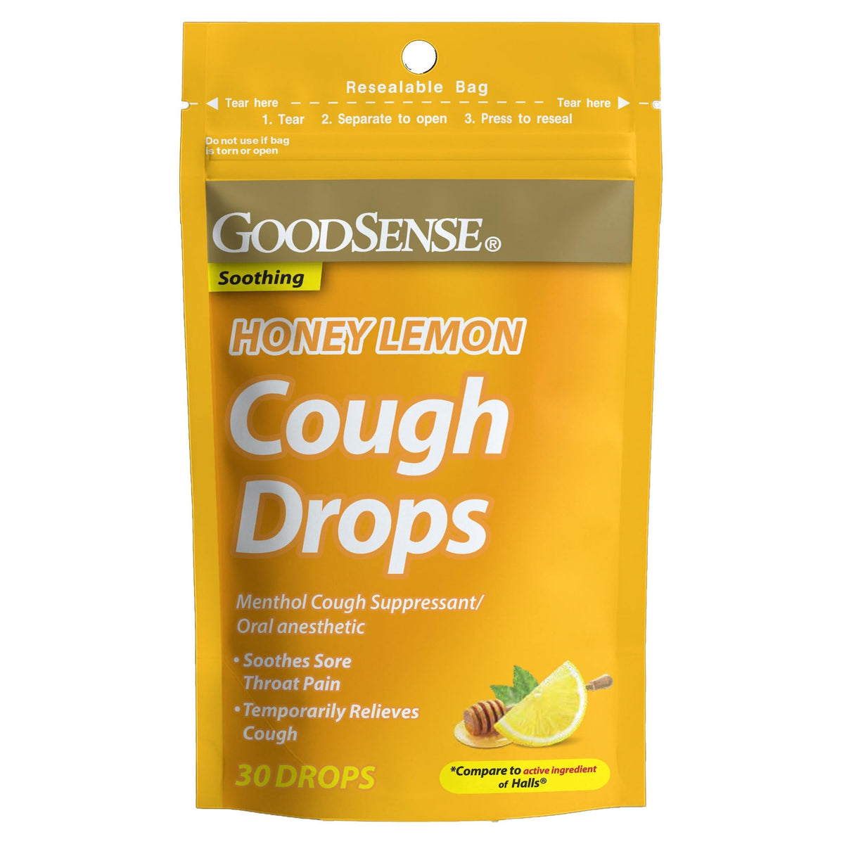 GoodSense caramelos para la tos sabor miel limón, envase de 30 piezas.