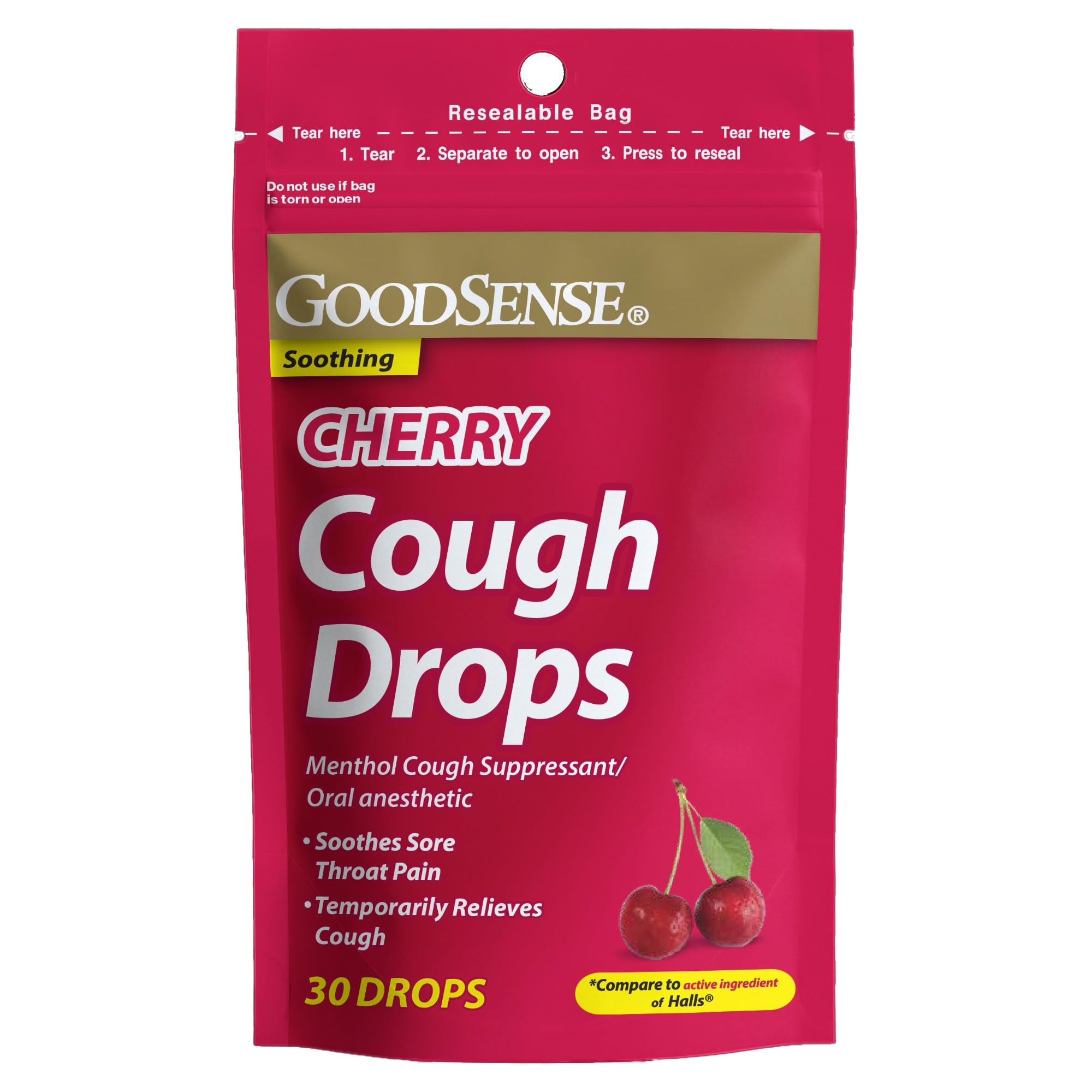 GoodSense caramelos para la tos Original Cereza en empaque, alivio temporal de la tos.