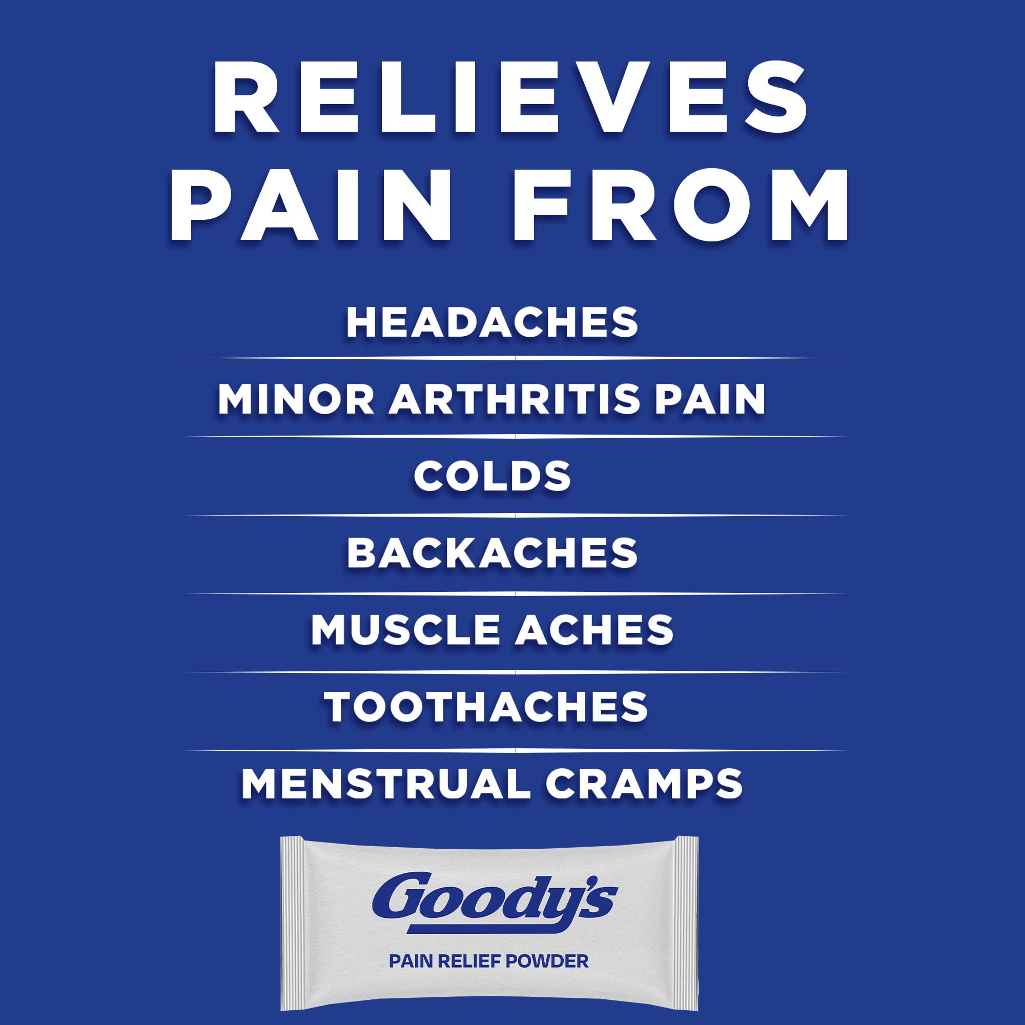 Goody's polvo para dolor de cabeza: empaque portátil para alivio rápido.