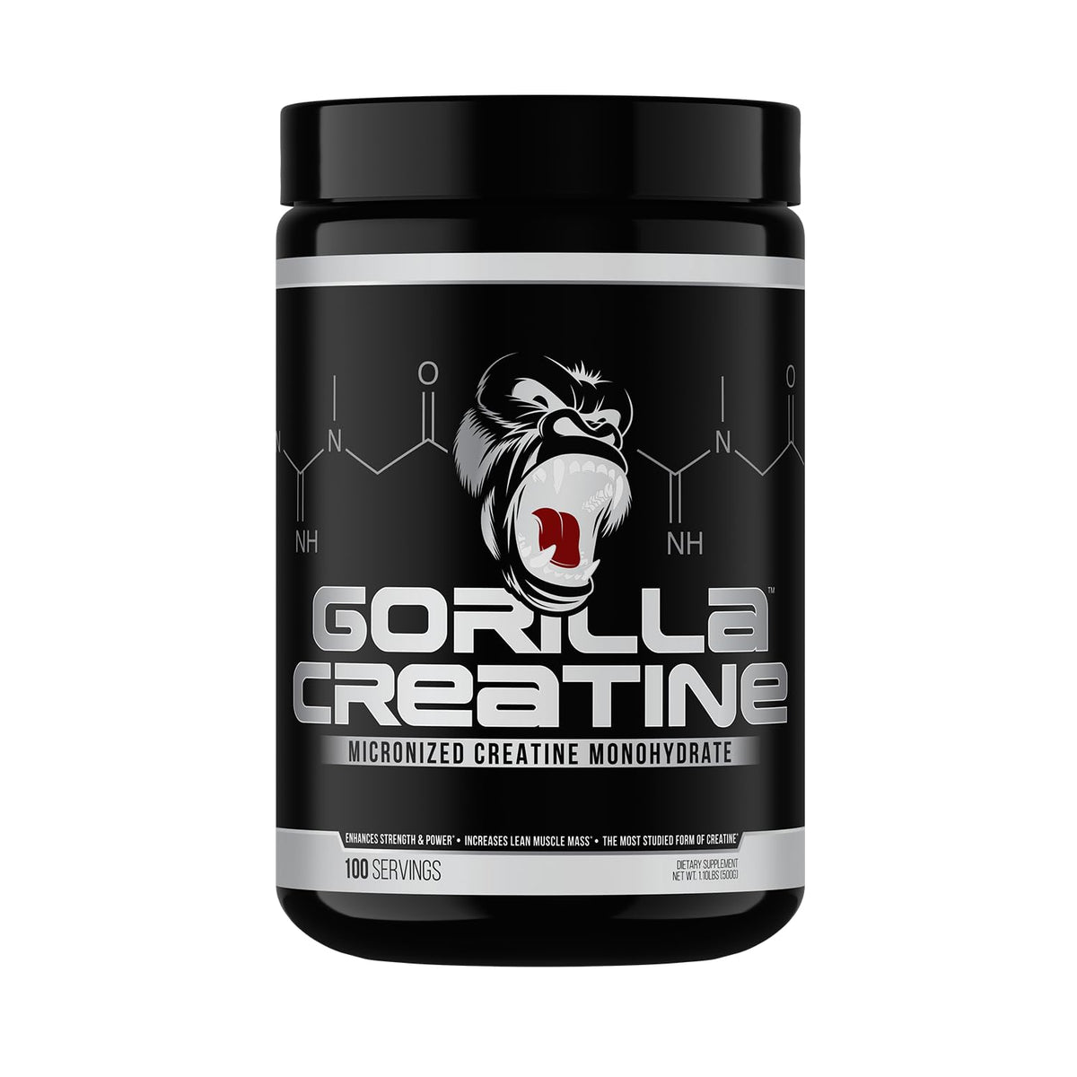 Gorilla Mind Creatina Monohidratada, polvo en bote para entrenamientos intensos y consistentes