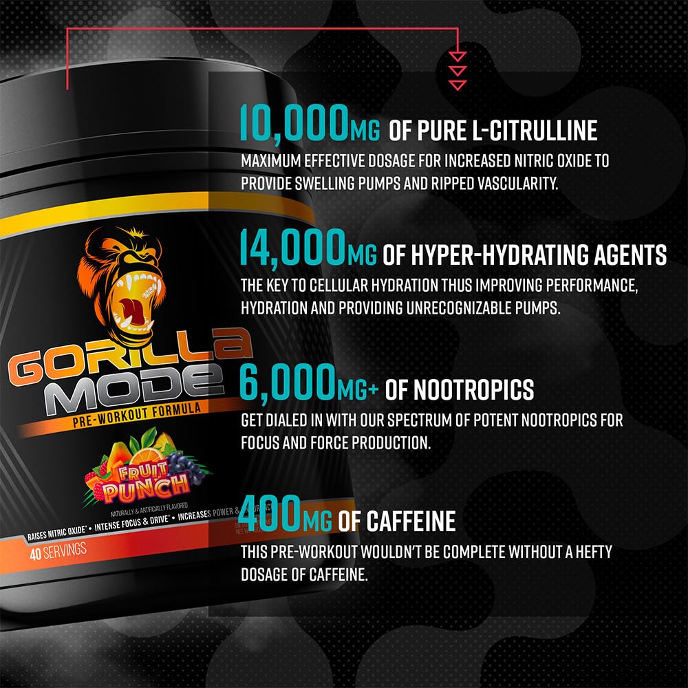 Gorilla Mind Gorilla Mode con Alpha-GPC y Huperzina A para enfoque y claridad mental