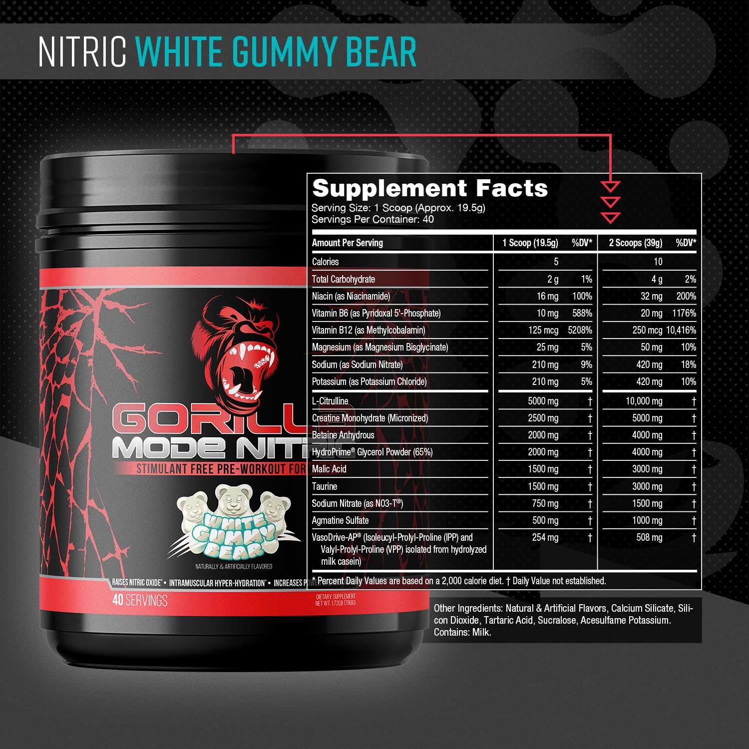Gorilla Mind Gorilla Mode Nitric Upgraded, cucharon medidor para dosis consistentes y seguras.