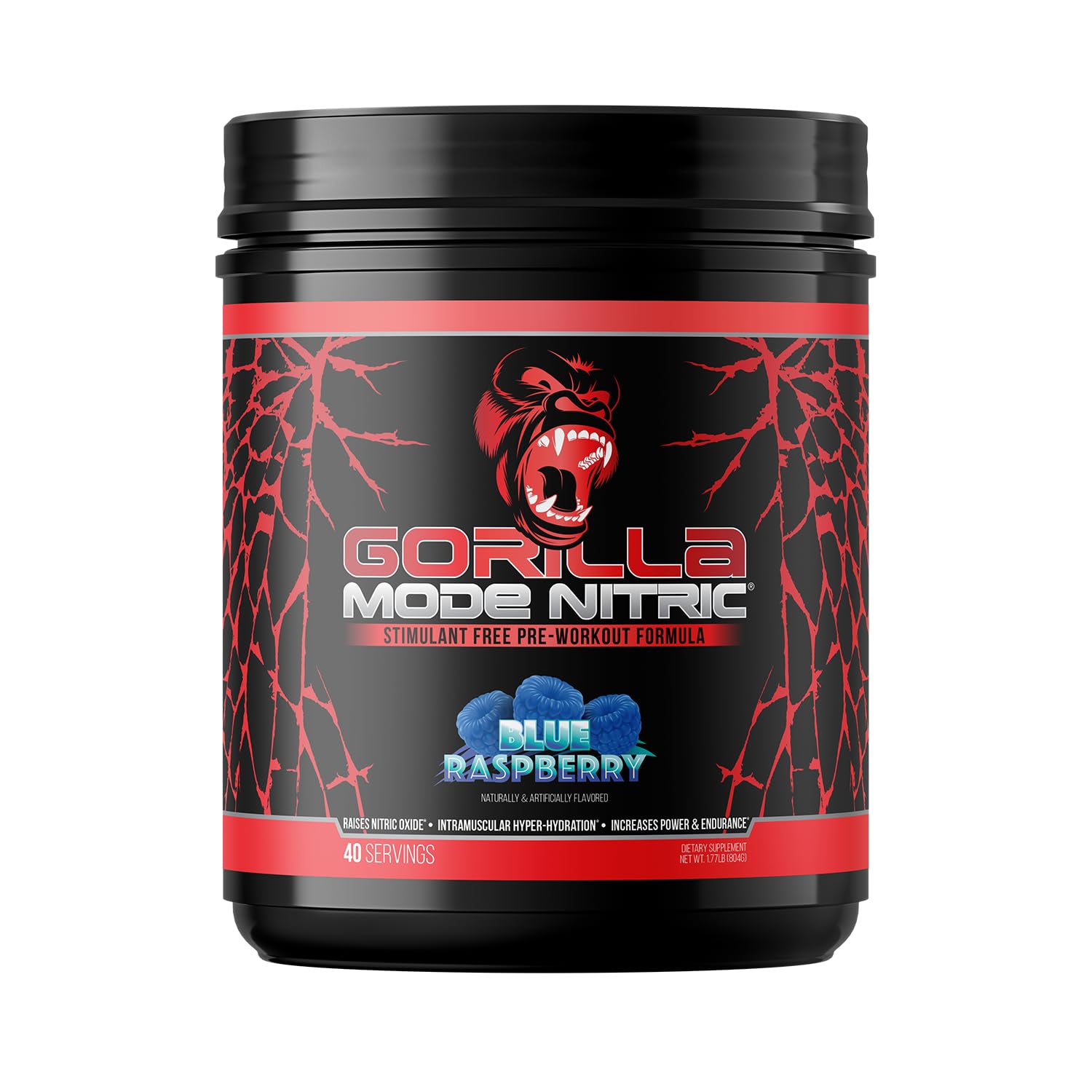 Gorilla Mind Gorilla Mode Nitric Upgraded sin estimulantes, envase azul, ideal para bombas musculares