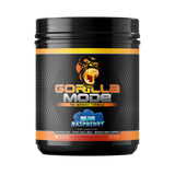 Gorilla Mind Gorilla Mode Pre-Entrenamiento botella azul mostrando bombeo potente para entrenos intensos