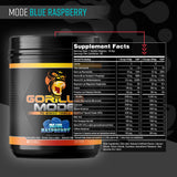 Gorilla Mind Gorilla Mode Pre-Entrenamiento envase azul y sabor Frambuesa Azul
