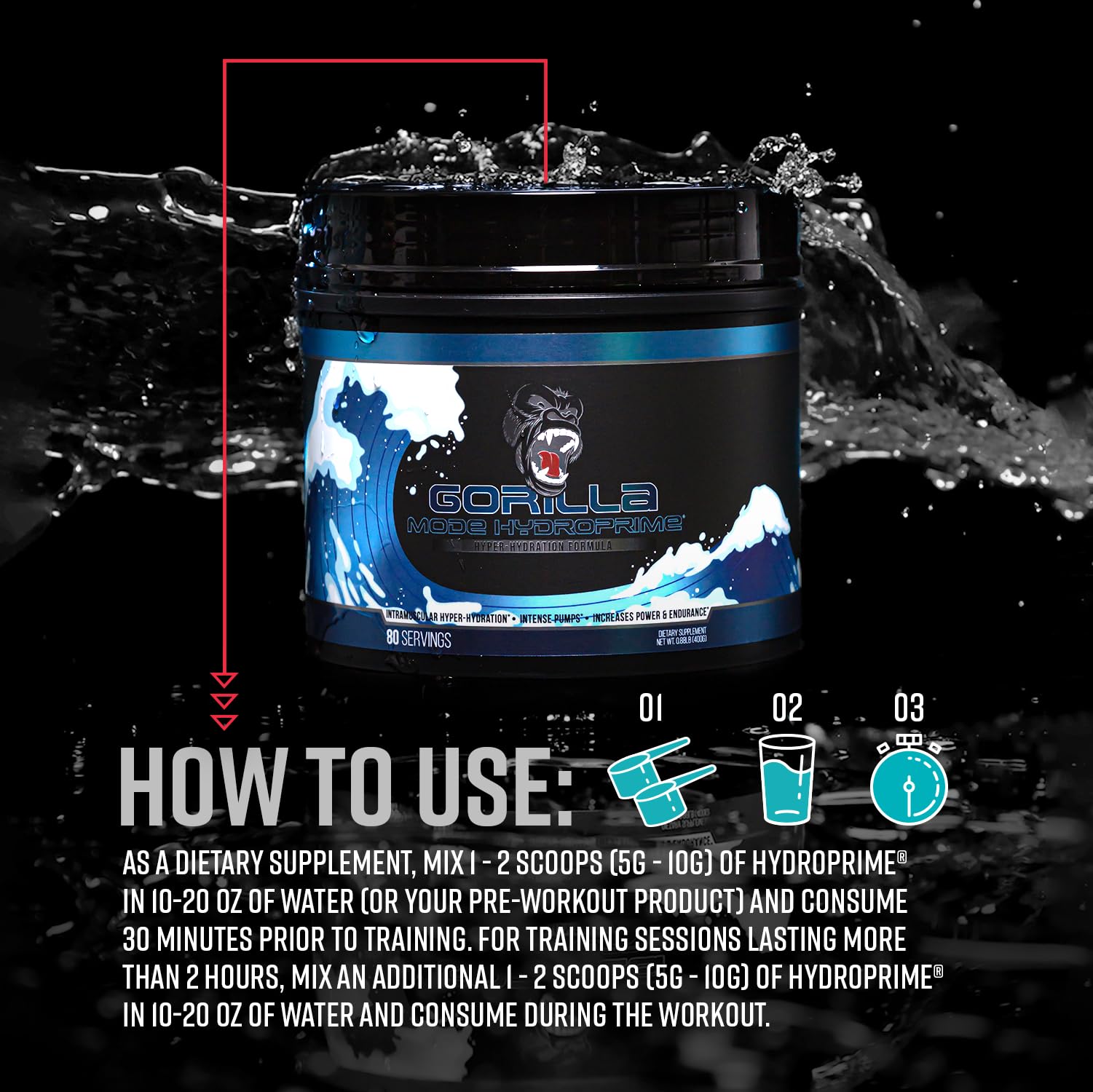 Gorilla Mind HydroPrime mezcla en vaso sin grumos.