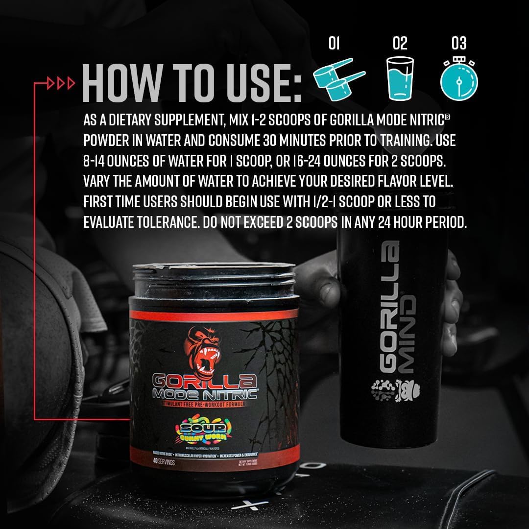Gorilla Mind Nitric Upgraded, polvo se mezcla fácilmente con agua para una bebida suave.