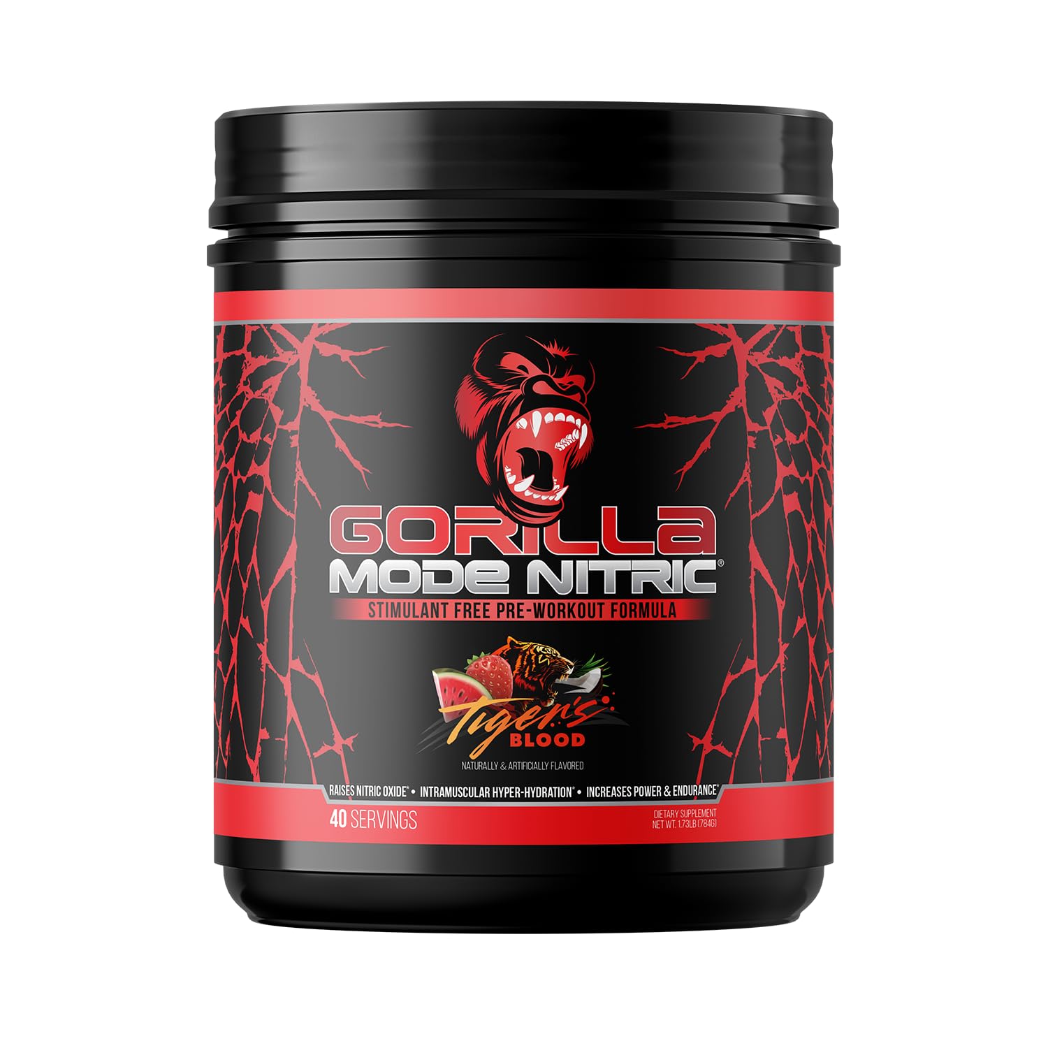 Gorilla Mind Nitric Upgraded, bote de pre-entrenamiento sin estimulantes para bombas y rendimiento.