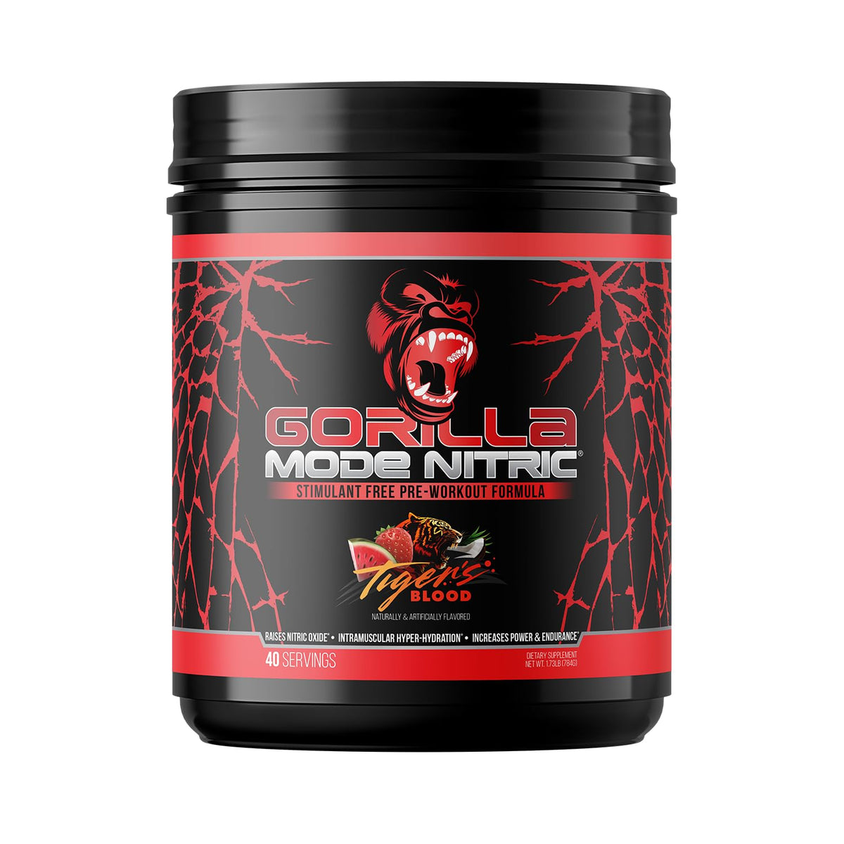Gorilla Mind Nitric Upgraded, bote de pre-entrenamiento sin estimulantes para bombas y rendimiento.