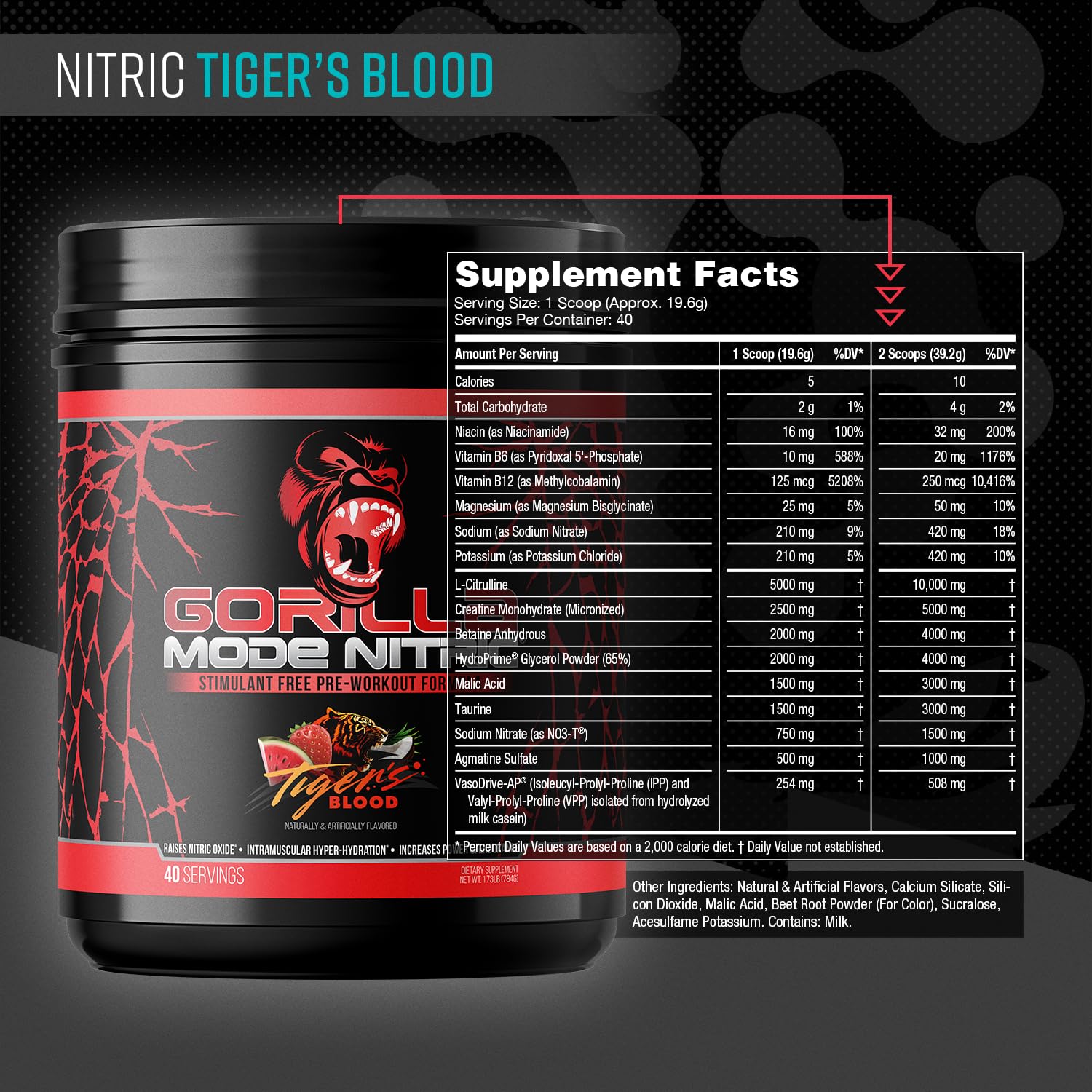 Gorilla Mind Nitric Upgraded, cucharada que ilustra la dosis alta para rendimiento sostenido.
