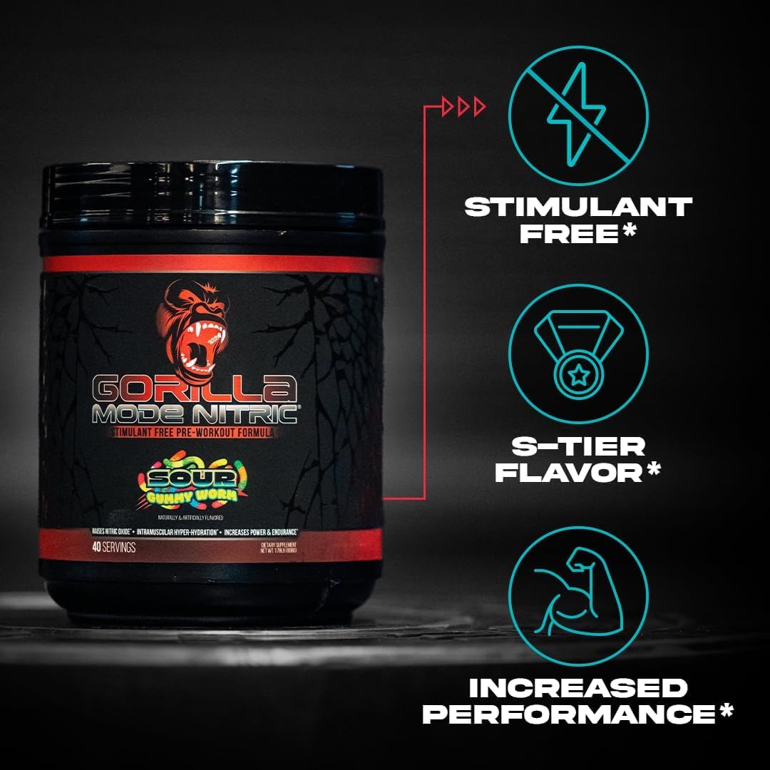 Gorilla Mind Nitric Upgraded, sabor Sangre de Tigres y color intenso del polvo.