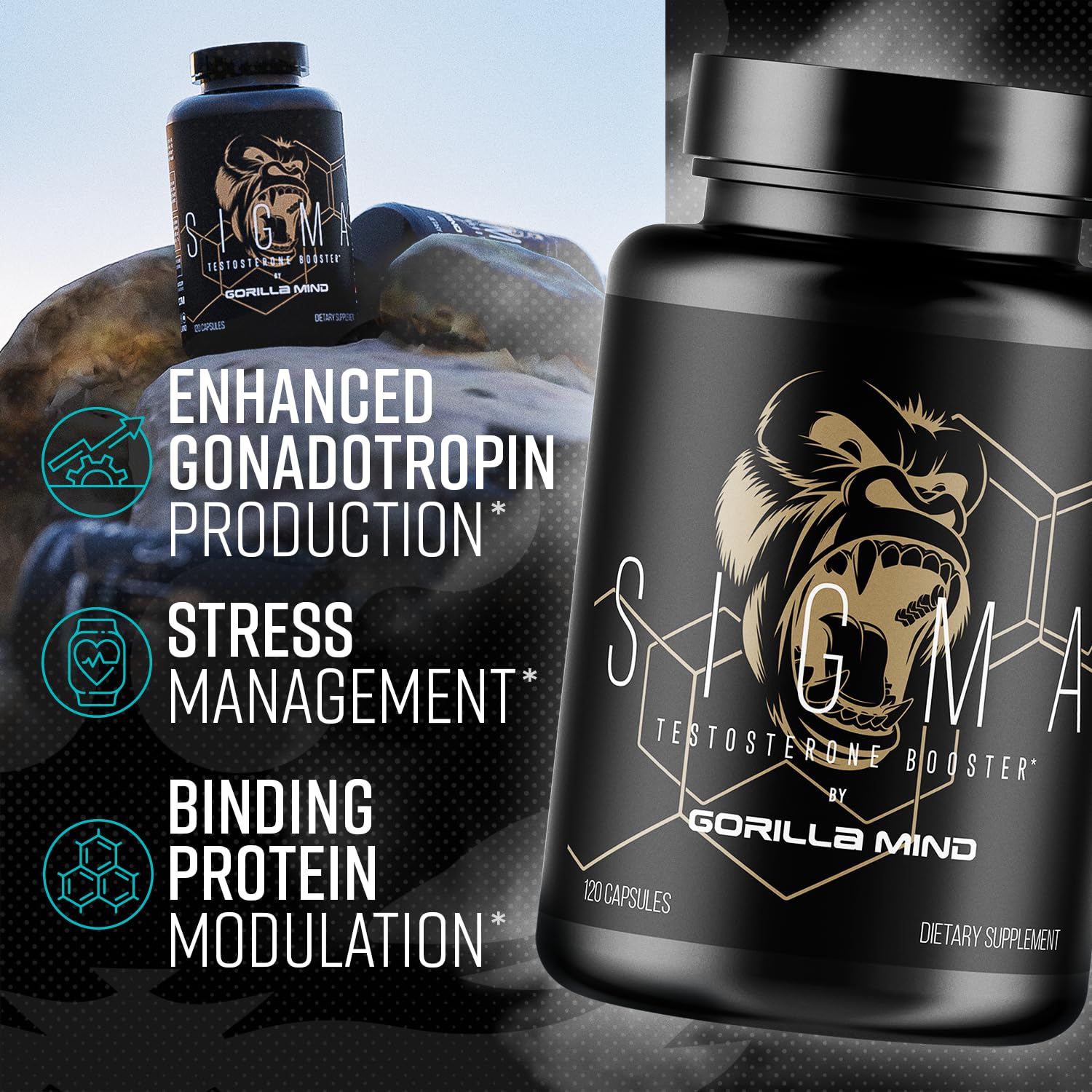 Gorilla Mind Sigma - empaque de caja que transmite calidad y transparencia.
