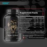Gorilla Mind Sigma - etiqueta frontal que destaca ingredientes clave para resultados consistentes.