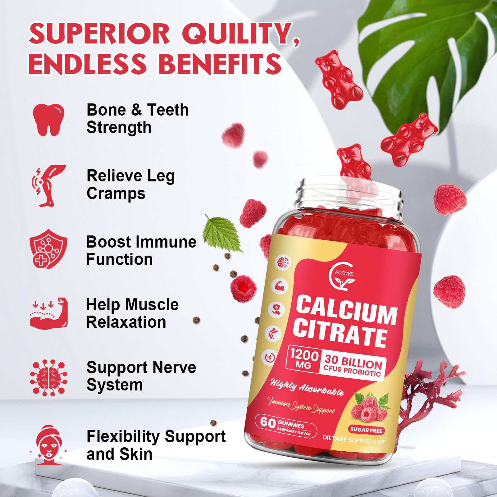 GORNVB Calcium Citrate Gominolas, probióticos para salud intestinal.