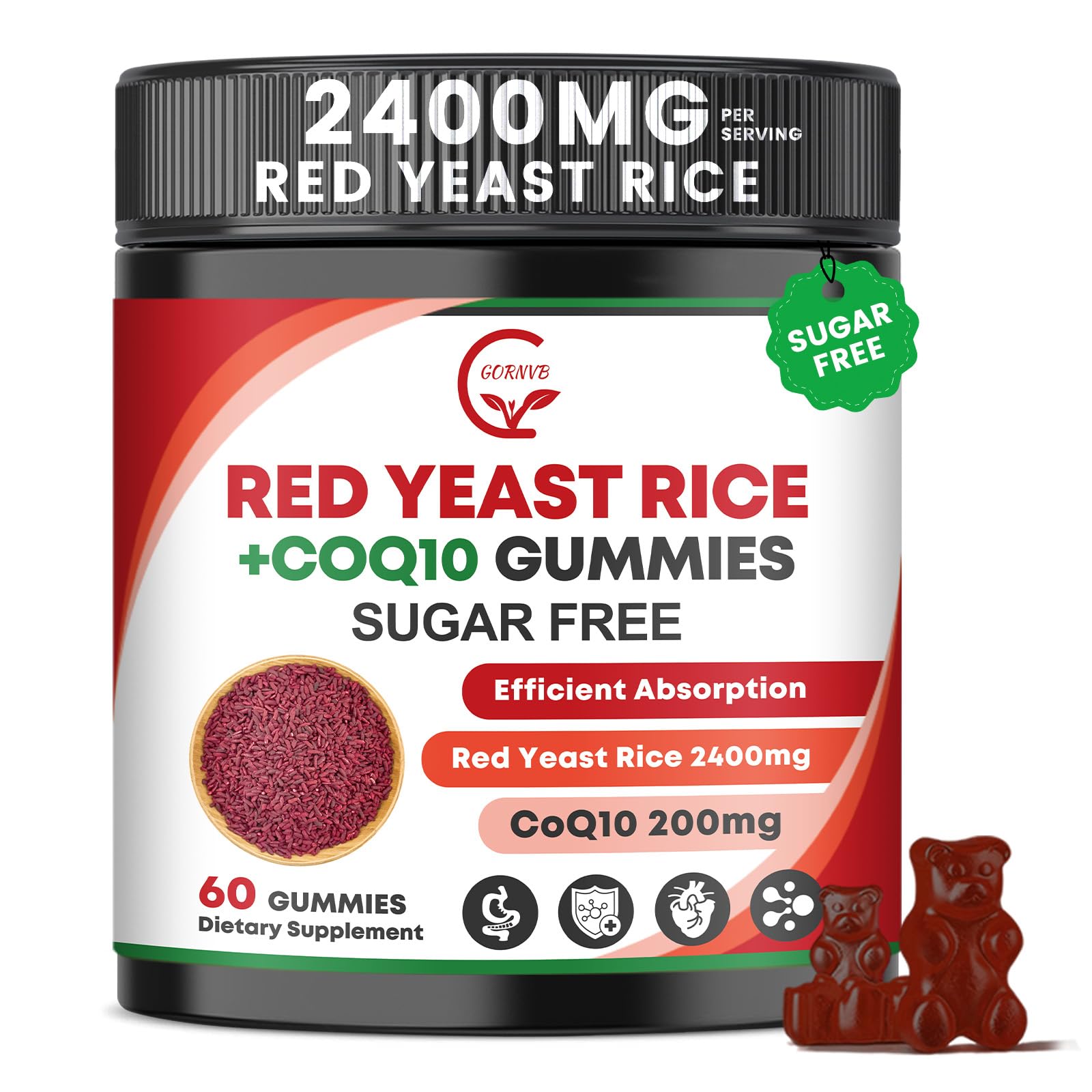 GORNVB gomitas arroz rojo con CoQ10, textura suave para consumo diario