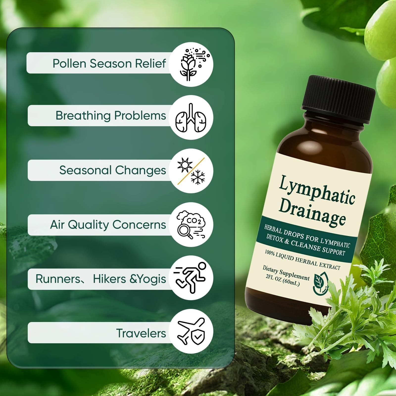 Gotas drenaje linfático: empaque compacto para almacenamiento ordenado.