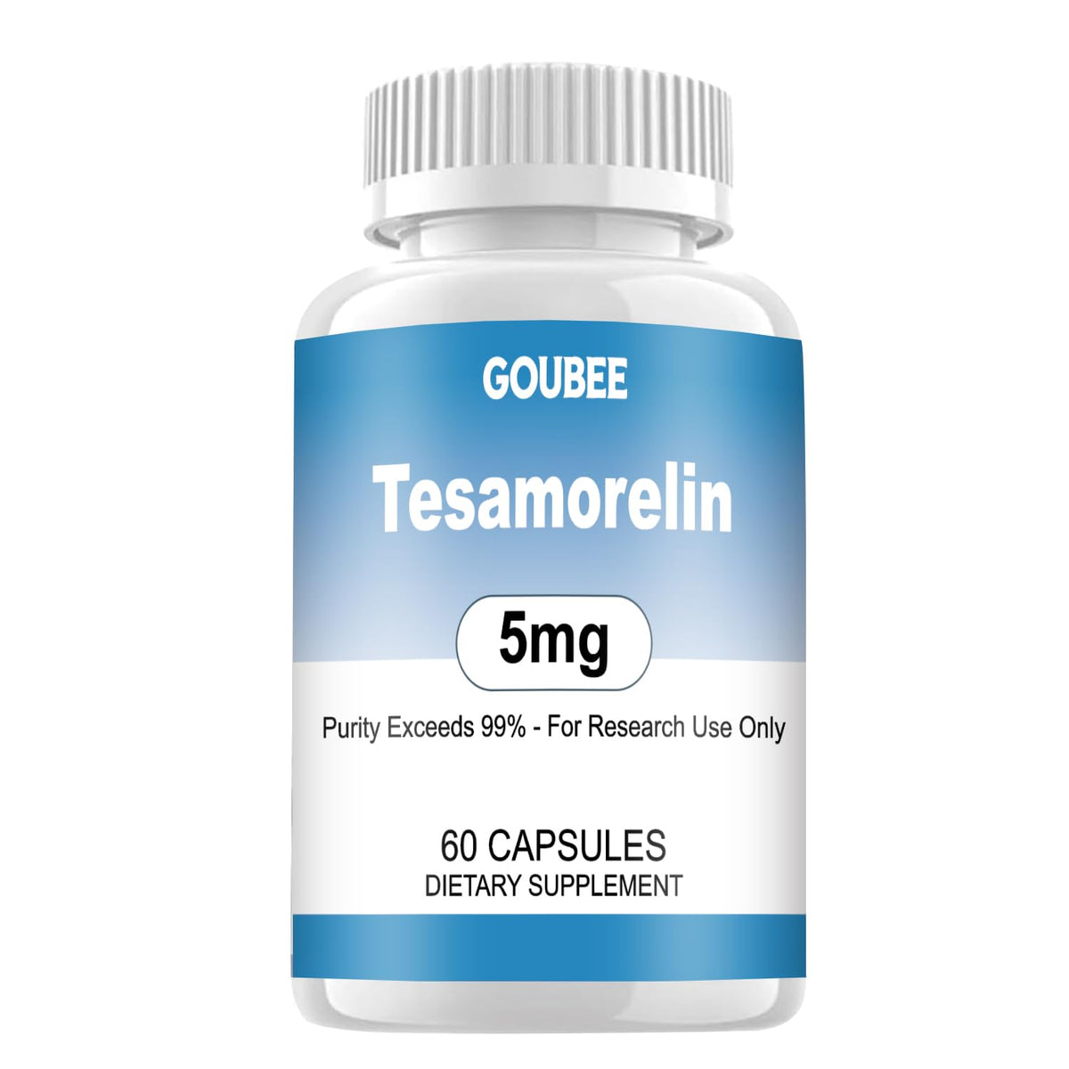 GOUBEE TESAMORELIN cápsulas de 5 mg en frasco, para investigación en laboratorio con alta pureza.