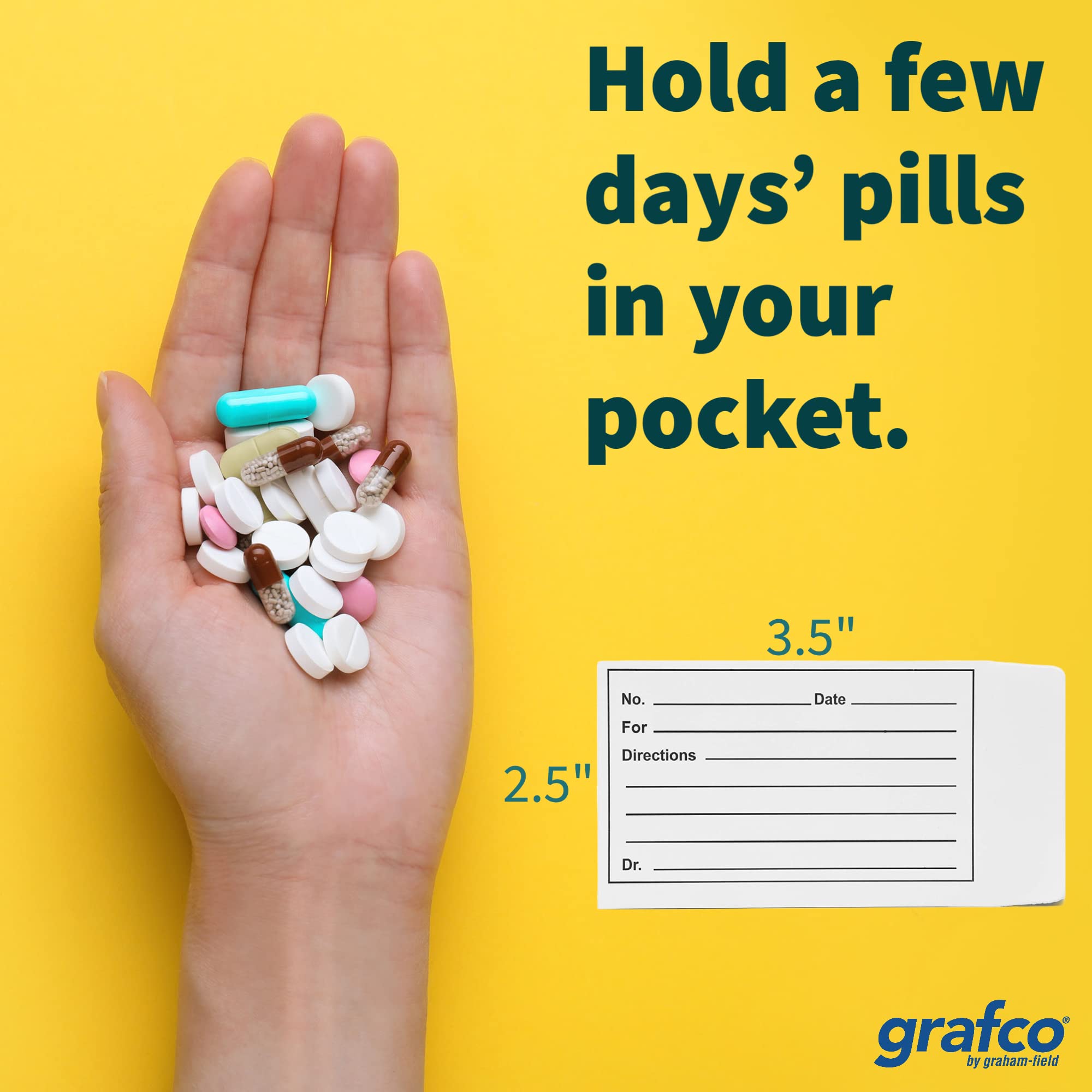 Grafco bolsa de pastillas autosealada, tamaño compacto para viajar.