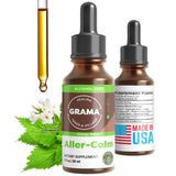 Grama Wellness Aller-Calm, botella de gotas para alivio natural de alergias.