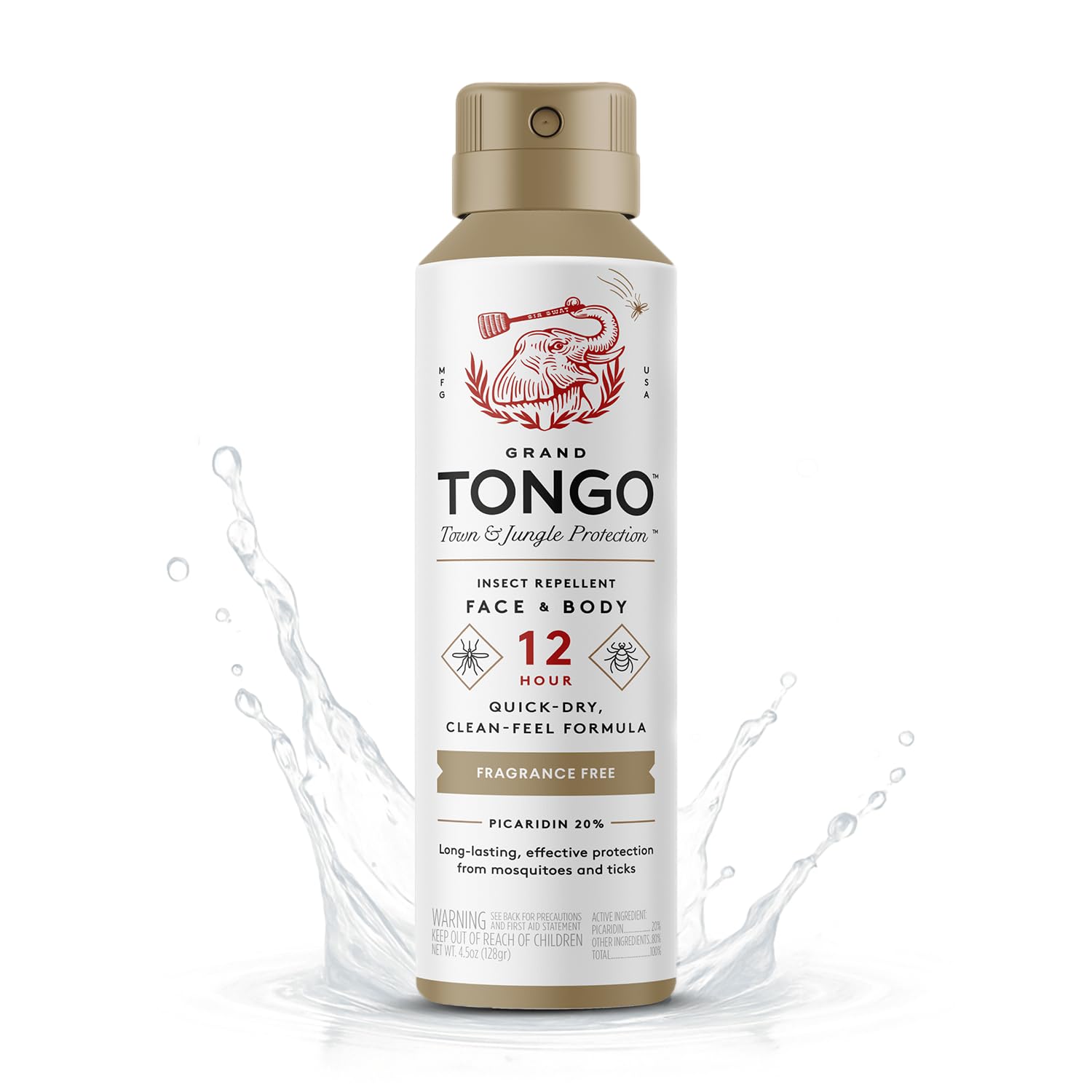 Grand Tongo repelente sin DEET, botella lista para exteriores y protección duradera.