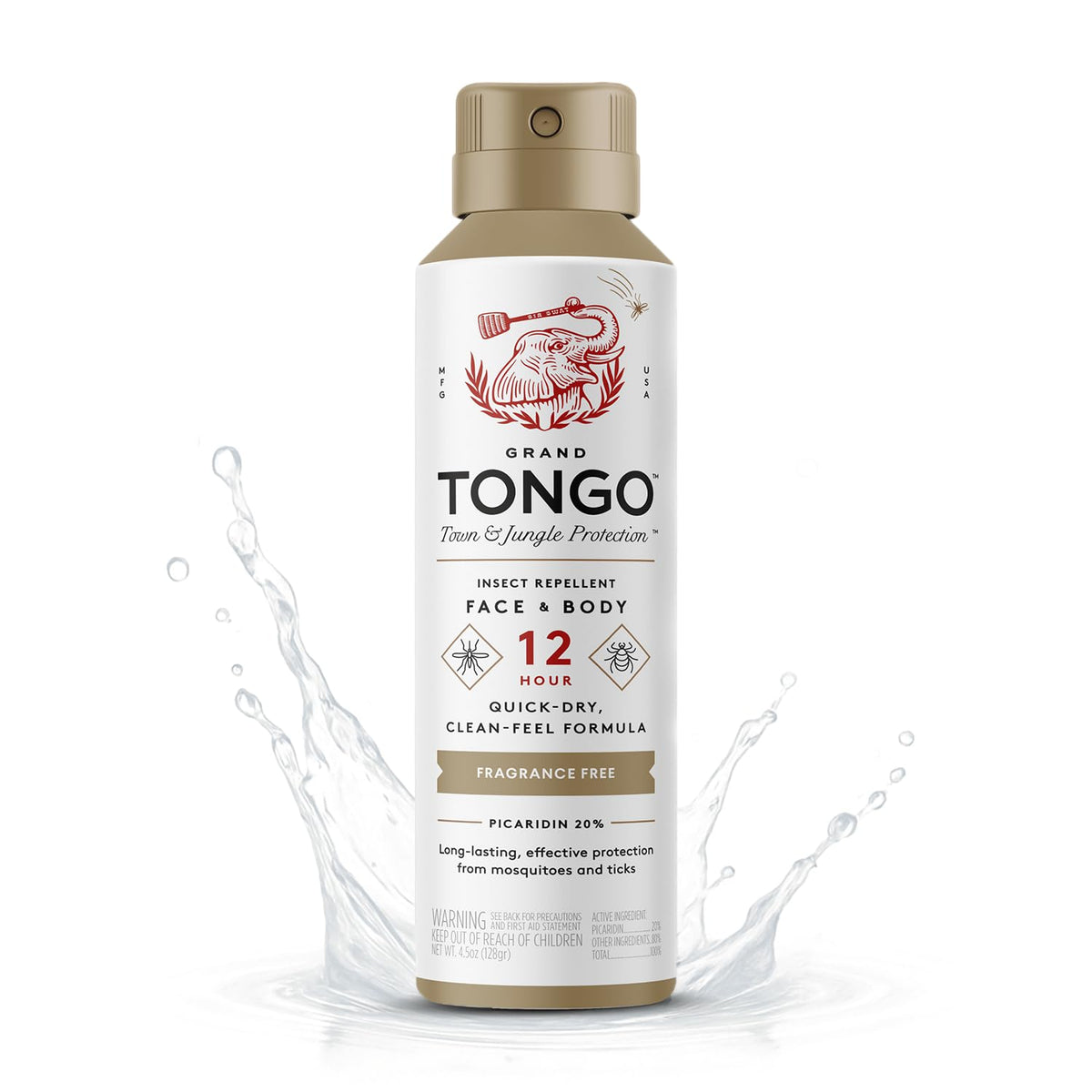 Grand Tongo repelente sin DEET, botella lista para exteriores y protección duradera.