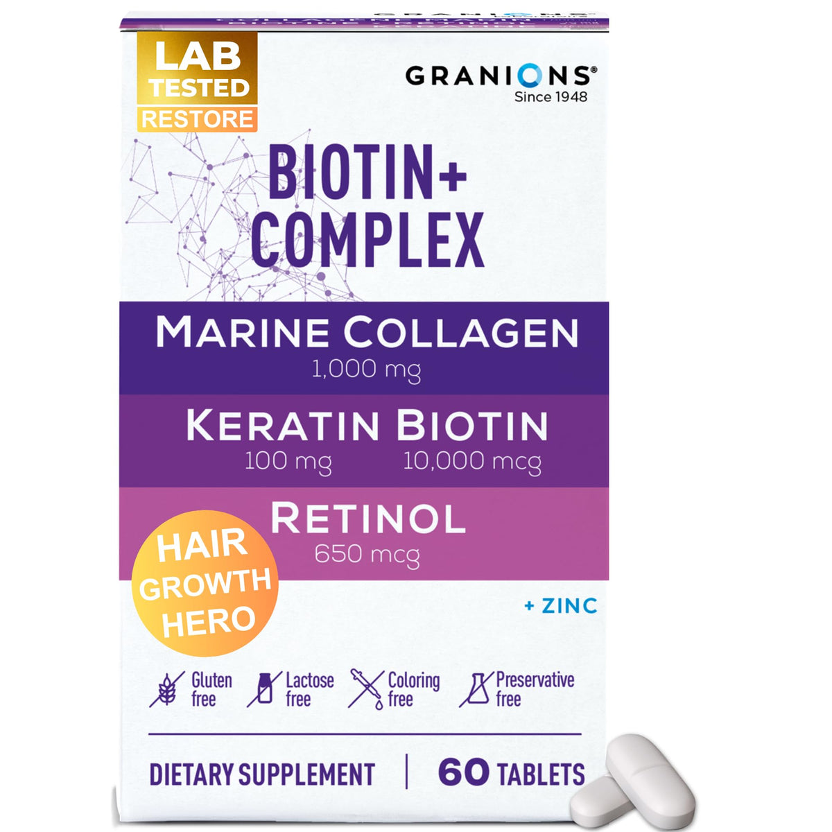 Granions Biotina, Colágeno y Queratina para cabello, posible mejora de brillo.