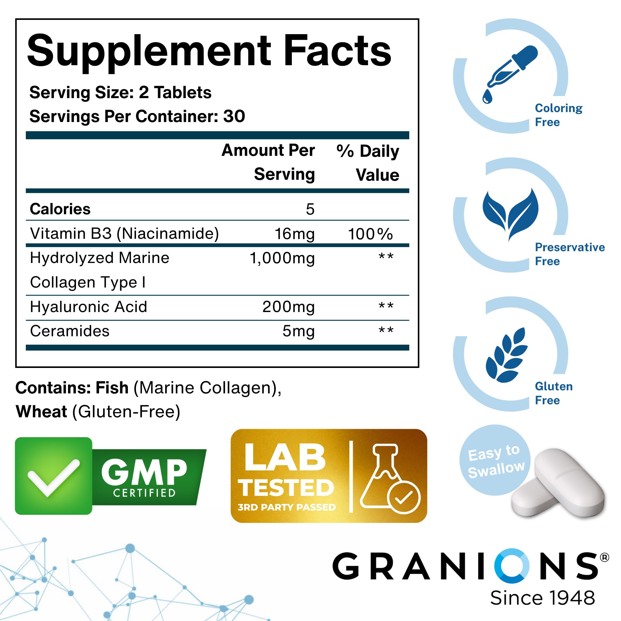 Granions ácido hialurónico tabletas 200 mg: proporciona hidratación duradera para el rostro.