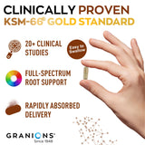 Granions KSM66 Ashwagandha: envase abierto muestra cápsulas veganas de rápida absorción.
