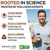 Granions KSM66 Ashwagandha: etiqueta frontal resalta extracto estandarizado al 5%.