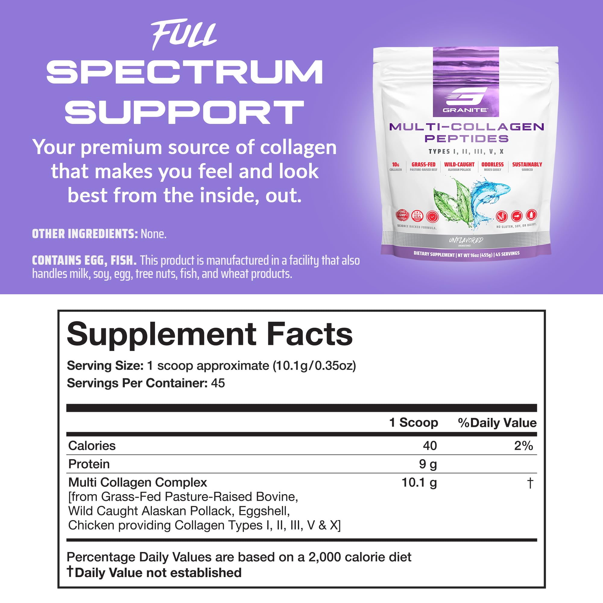 Granite Supplements Colágeno Peptides: sin rellenos con resultados limpios.