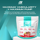 Granite Supplements Vaso Blast, etiqueta frontal, muestra el sabor Cereza-Lima