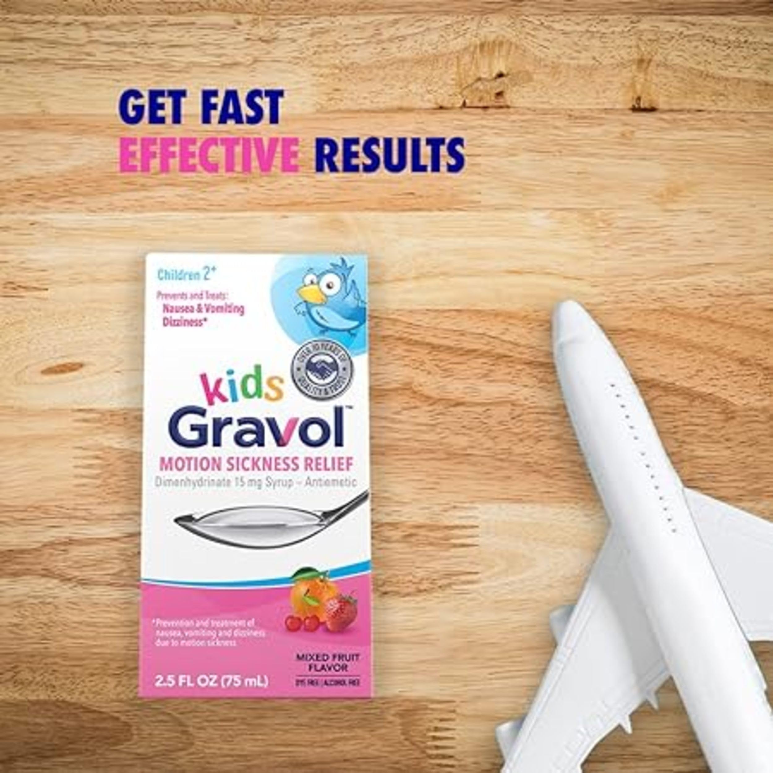 Gravol Kids Liquid con sabor a fruta, fácil de tomar para los pequeños