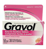 Gravol tableta fácil de tragar sin sabor para prevenir náuseas y mareo