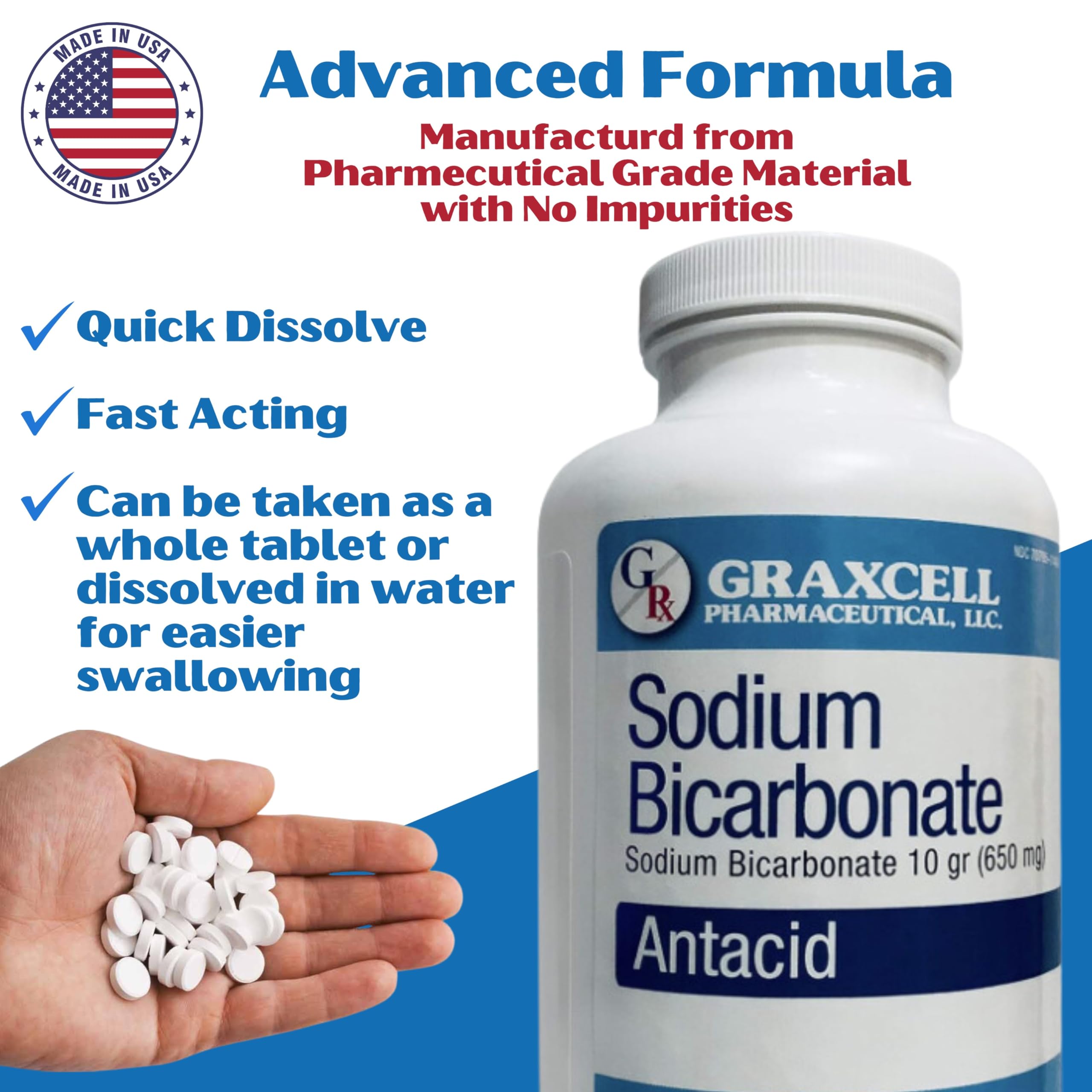 Graxcell tabletas bicarbonato 650 mg uso rápido para indigestión ocasional