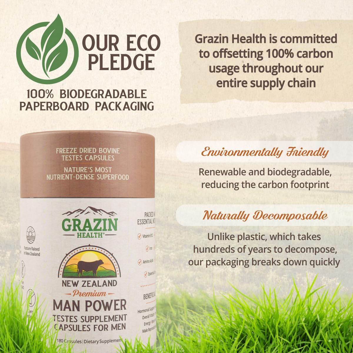 GRAZIN HEALTH etiqueta legible que destaca ingredientes y beneficios