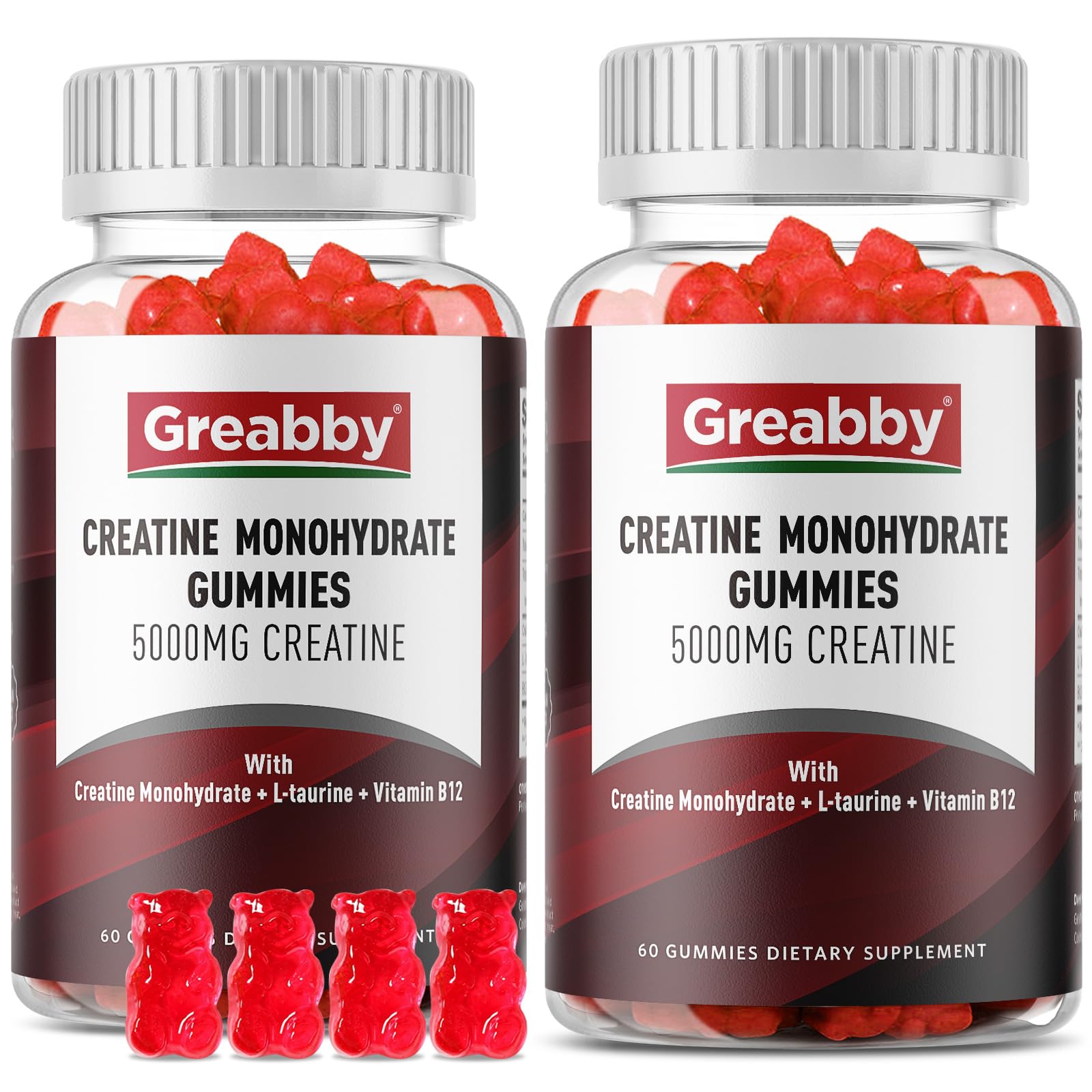 Gomitas GREABBY de creatina monohidrato con sabor frutos rojos, fáciles de masticar para entrenamientos.