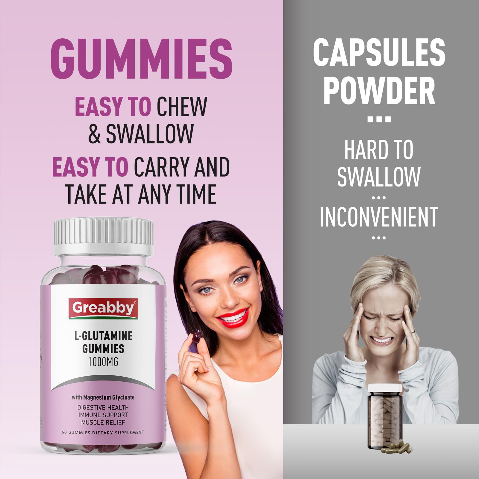 Greabby L Glutamina 1000mg gomitas contenido 60 unidades: suministro para un mes