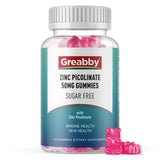 Greabby Zinc Gummies, botella frontal, apoyo diario para crecimiento e inmunidad