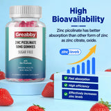Greabby Zinc Gummies, primer plano, sabor fresa sin azúcar