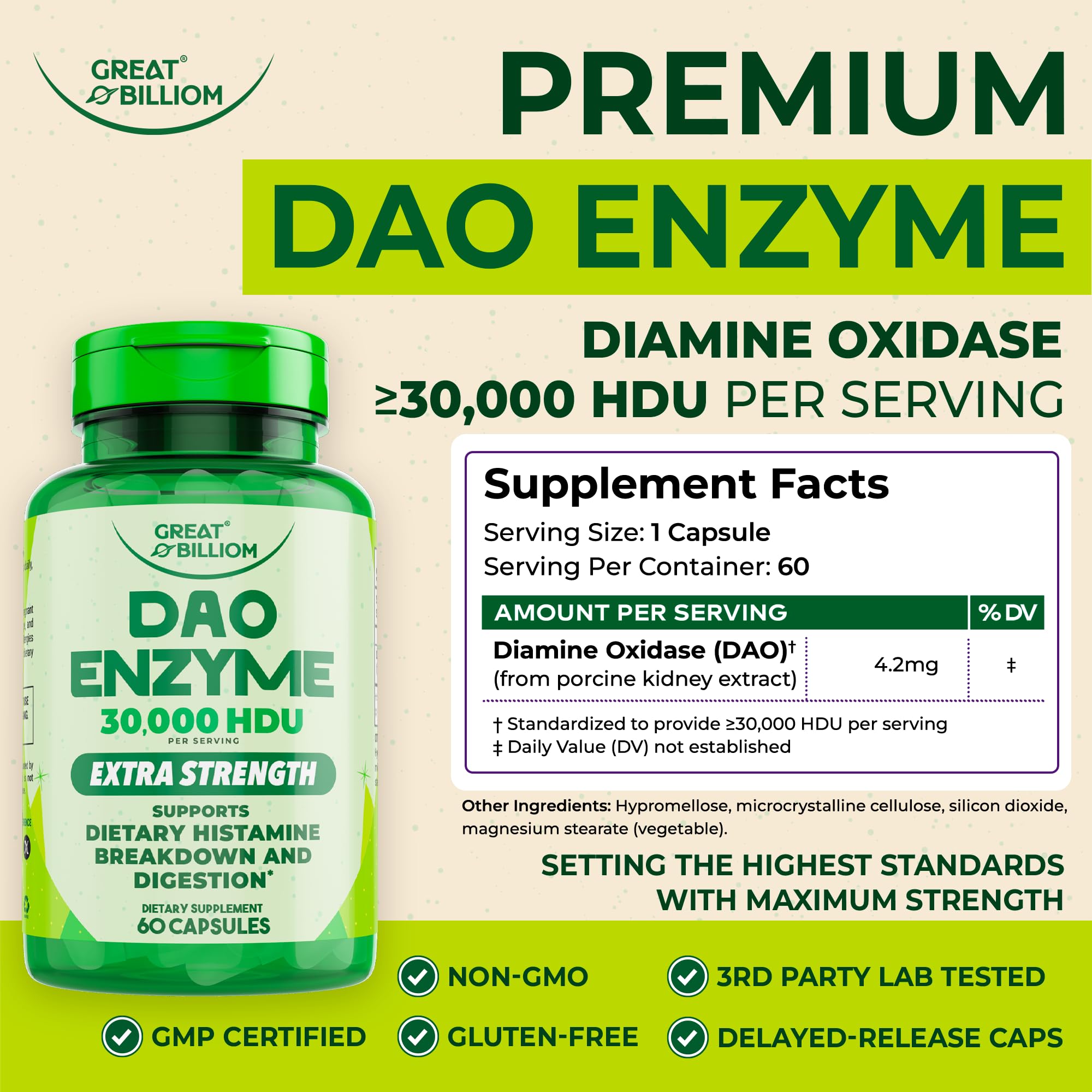 GREAT BILLIOM DAO Enzyme: extracto renal porcino estandarizado para actividad DAO.