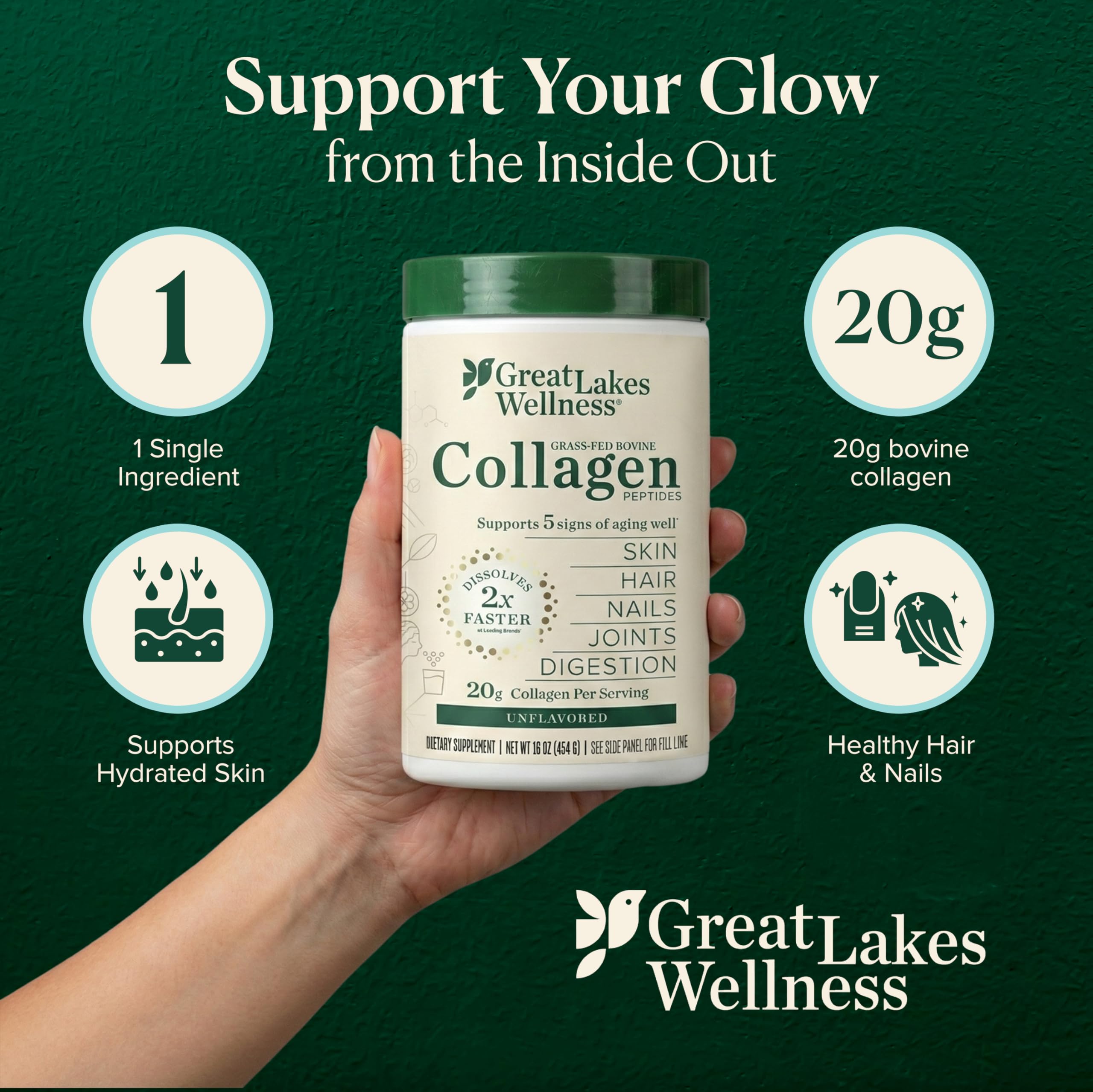 Great Lakes Wellness polvo de colágeno sin aditivos para dietas especiales