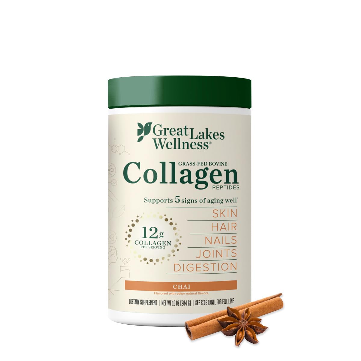 Great Lakes Wellness péptidos de colágeno en bote chai para añadir sabor y cuidado de la piel