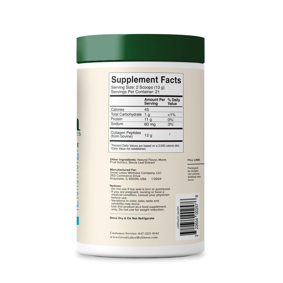 Great Lakes Wellness Collagen Peptides: ideal para café con vainilla.