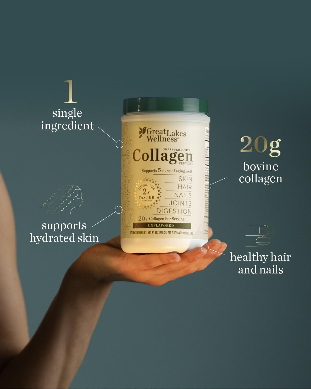 Great Lakes Wellness collagen powder stirred into smoothie for convenient nutrition
