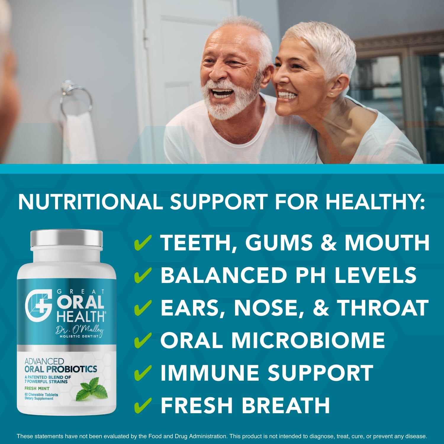 Tabletas masticables de Great Oral Health con sabor a menta para dientes y encías