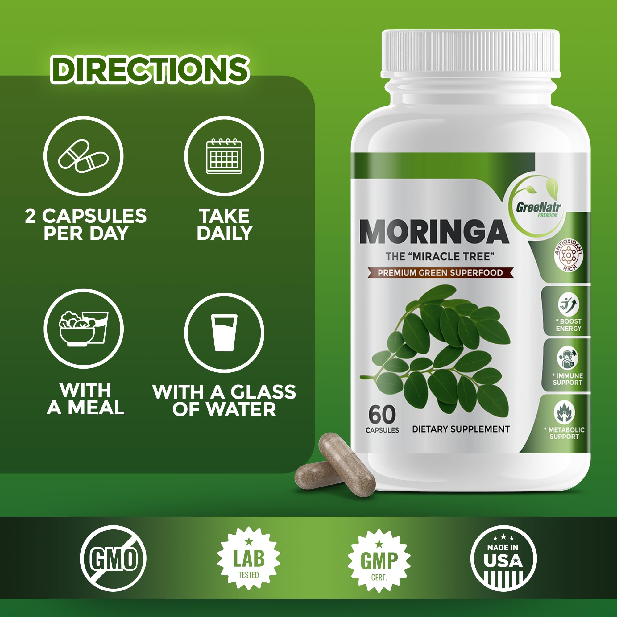 GreeNatr primer plano de cápsula verde con textura suave.