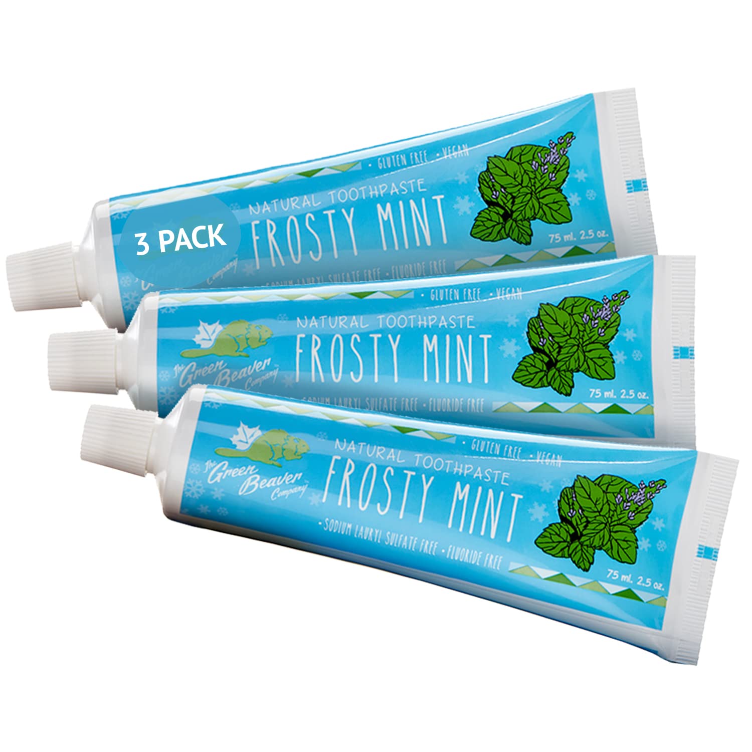 Green Beaver pasta dental natural en tres-pack para uso familiar.