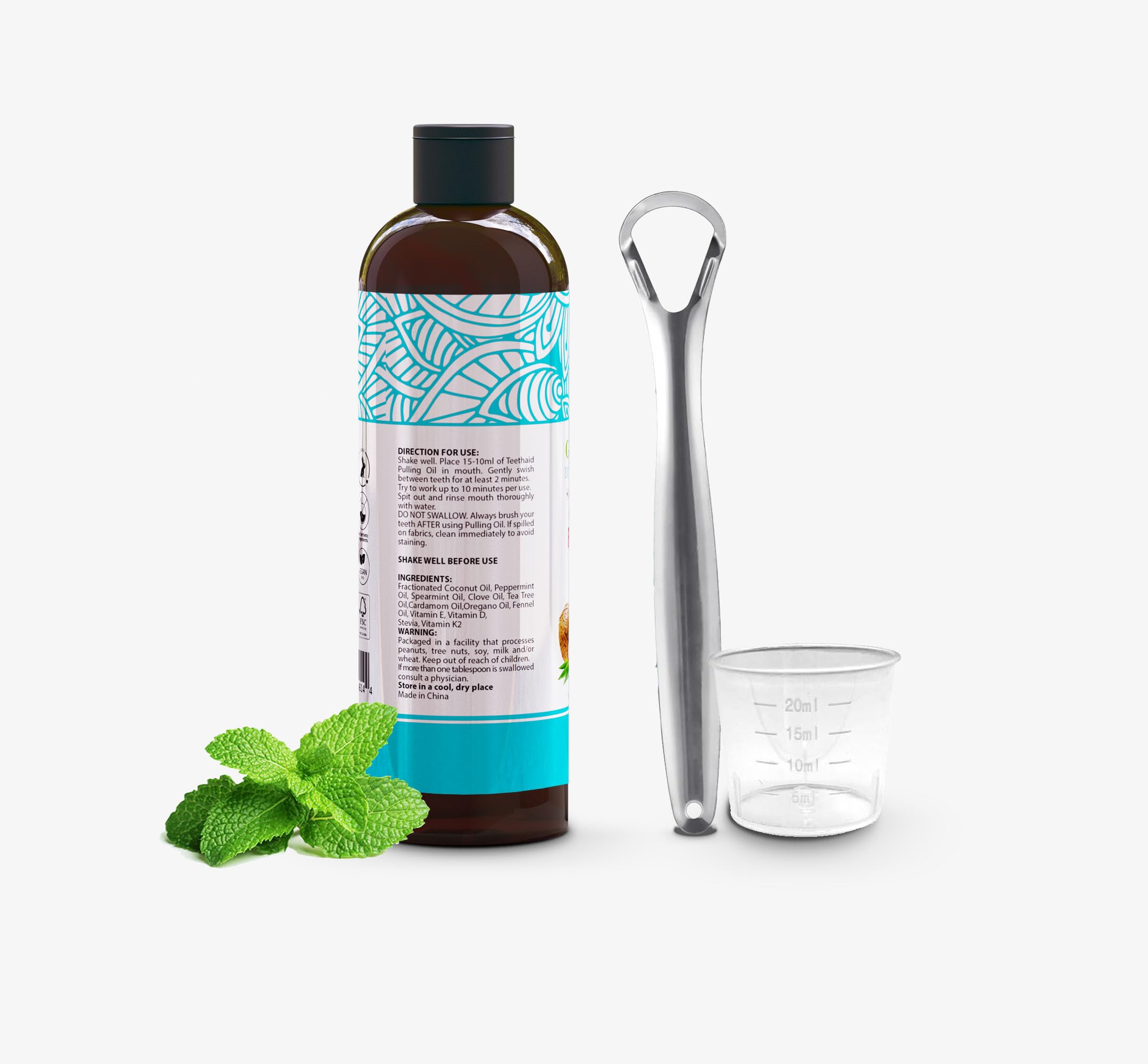 Mezcla de aceite de coco fraccionado con menta para blanqueamiento suave.
