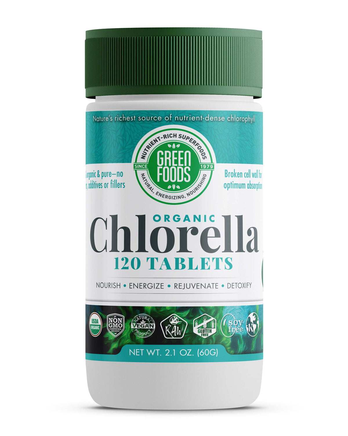 Green Foods Chlorella 500 mg en bote para desintoxicación suave