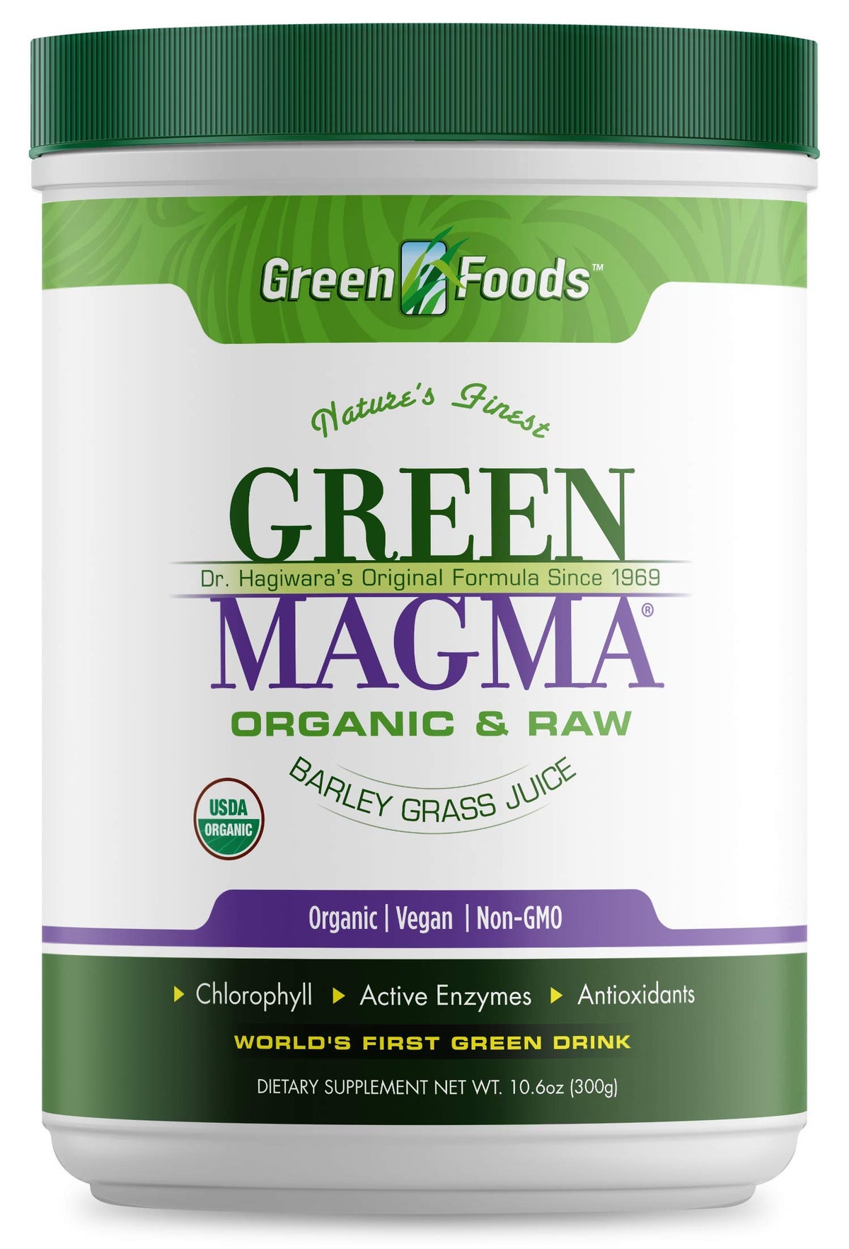 Green Foods Green Magma envase frontal, opción diaria para apoyo nutricional equilibrado.